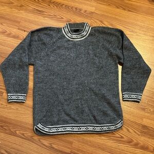 Kactus Gray 100% Alpaca Mock Neck Tribal Trim Size S‎ Quiet Luxury Cozy